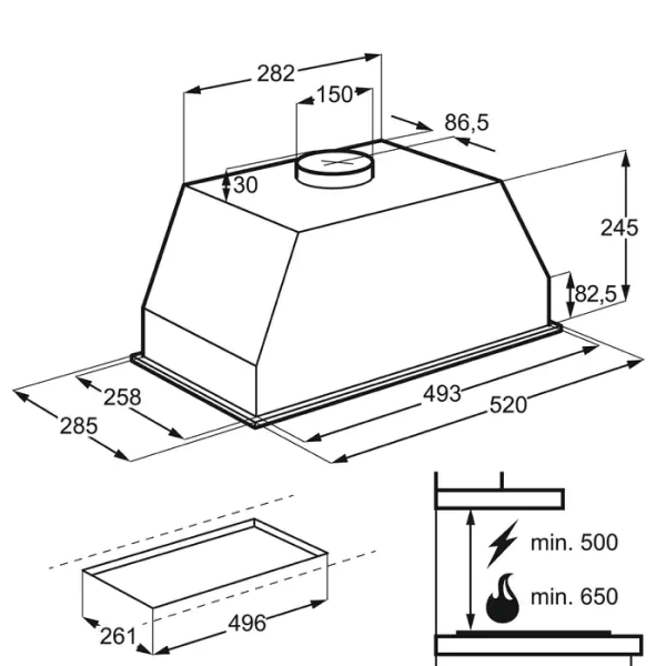 Встраиваемая вытяжка Electrolux "LFG525K", черная, 600куб. м/ч — фото 1