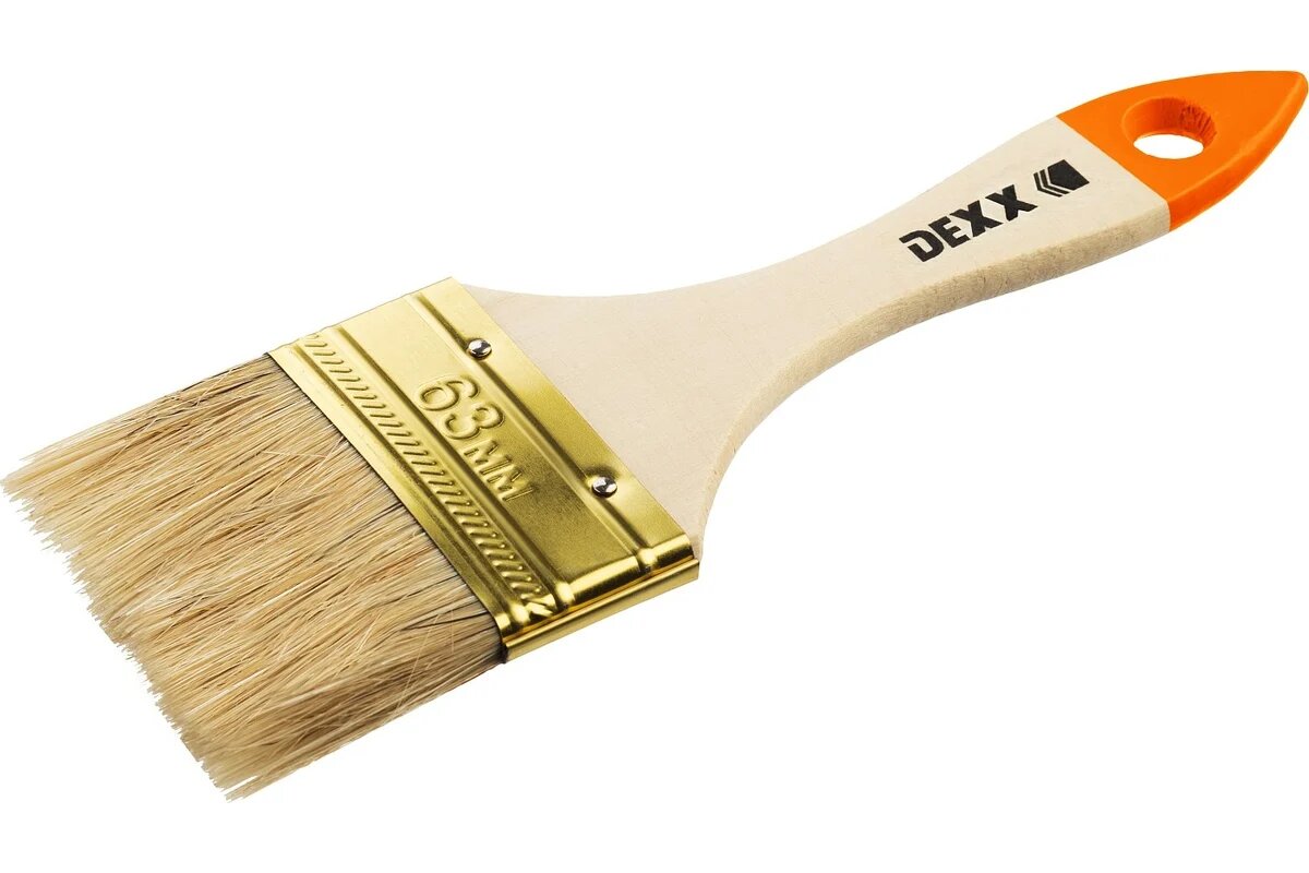 Кисть флейцевая DEXX деревянная ручка натуральная щетина индивидуальная упаковка 63мм {0100-063_z02}