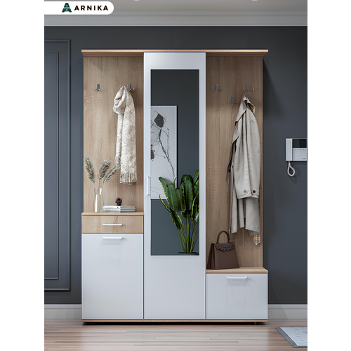 Прихожая Арника ПР 1 СономаБелый ЛДСП с зеркалом 199x135x33 см 13507₽
