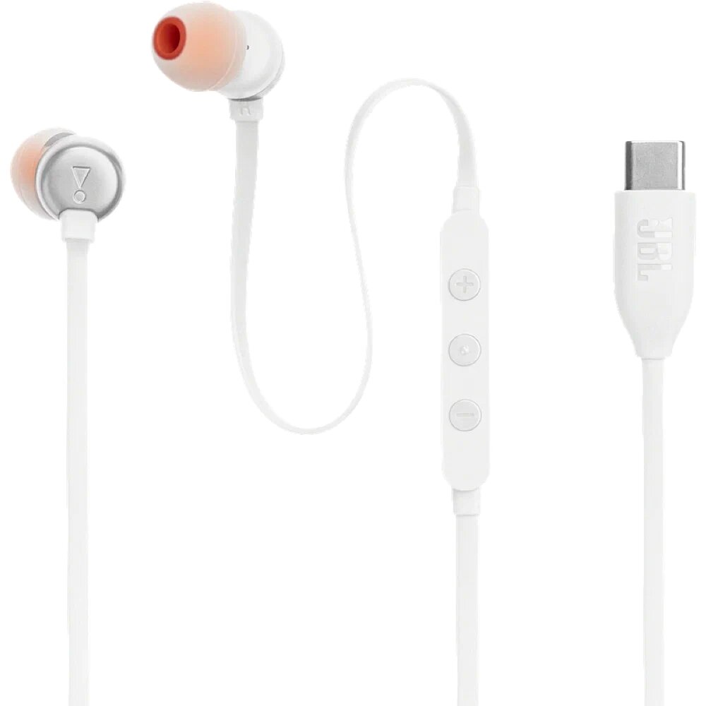 Наушники JBL T310C, вкладыши, вакуумные, белые, разъем USB-C