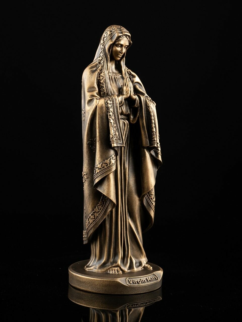 Статуэтка Дева Мария, высота 24см, литьевой мрамор, цвет патина бронза — фото 1