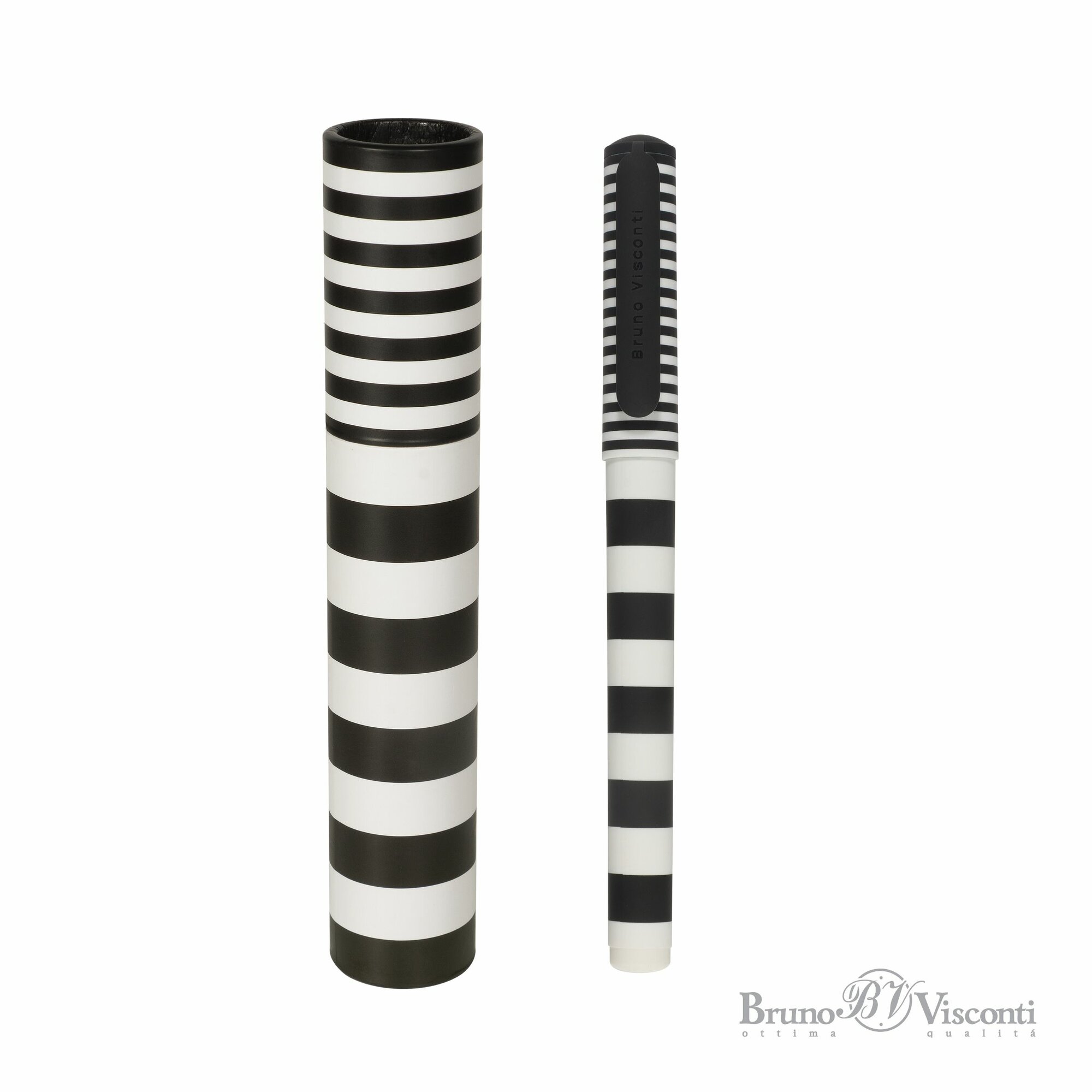 Подарочная ручка шариковая синяя Bruno Visconti "DreamWrite. Black&White. Полоски", в тубусе, 0.7 мм, soft touch / красивая ручка в полоску арт.20-0264/19-3