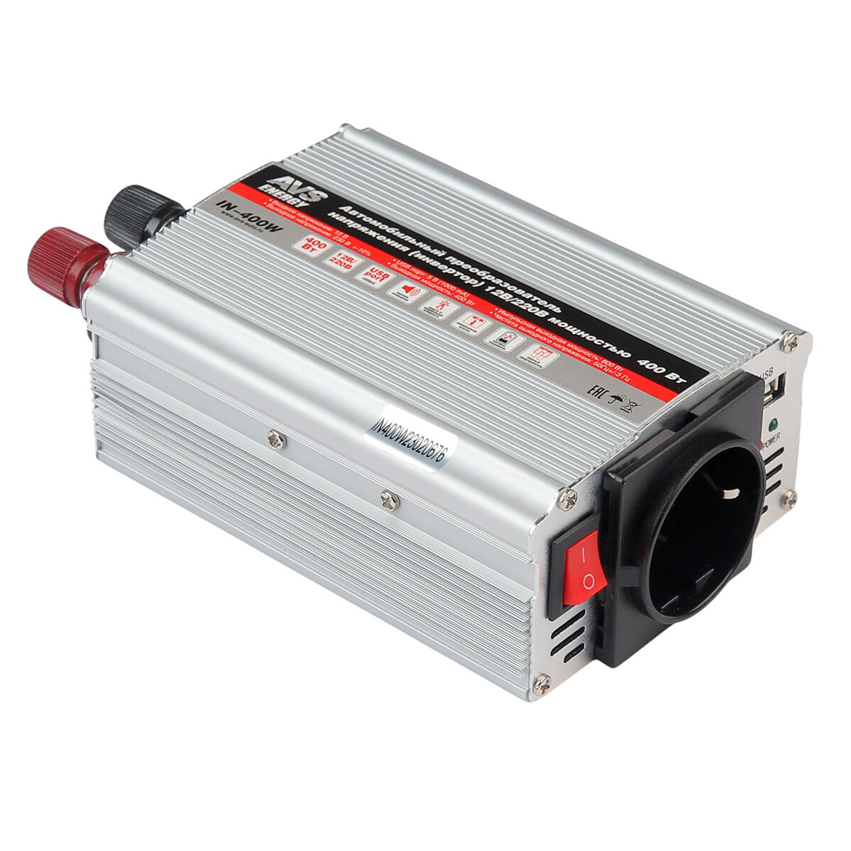 Автомобильный инвертор AVS IN-400W, 12V/220V, мощность 400 Вт