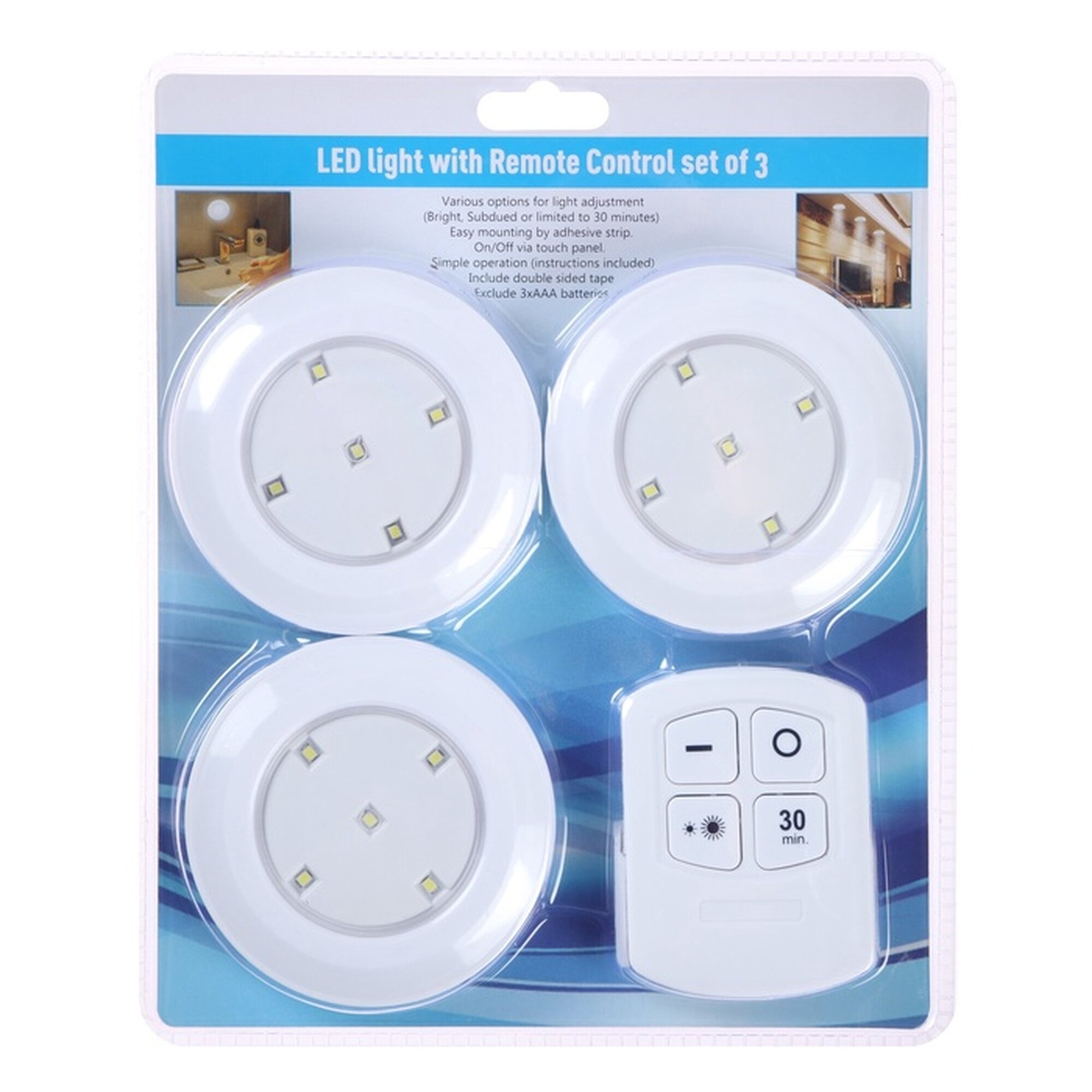 Набор светильников светодиодных 3 штуки нажимной 4000К от батареек пульт в комплекте