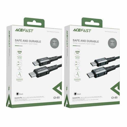 фото Кабель acefast c10-03 usb-c to usb-c silicone braid charging data cable. длина: 1,2м. цвет: черный