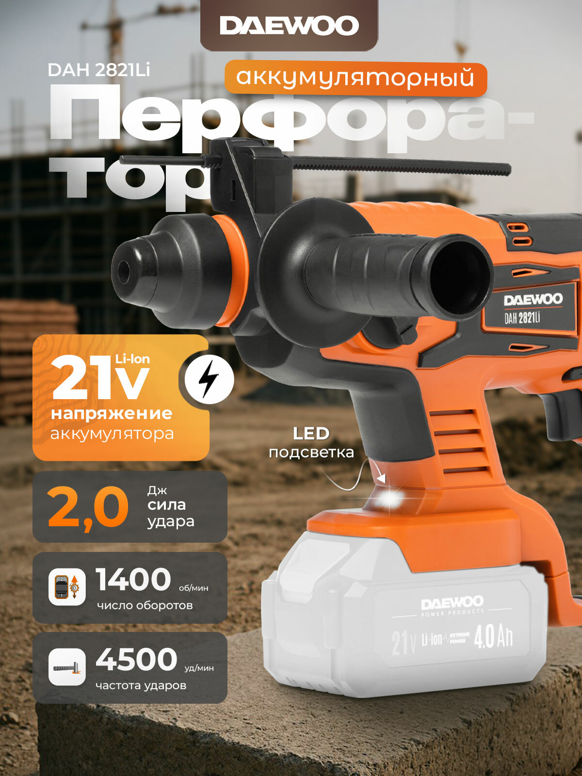 Перфоратор аккумуляторный DAEWOO DAH 2821Li без АКБ и ЗУ
