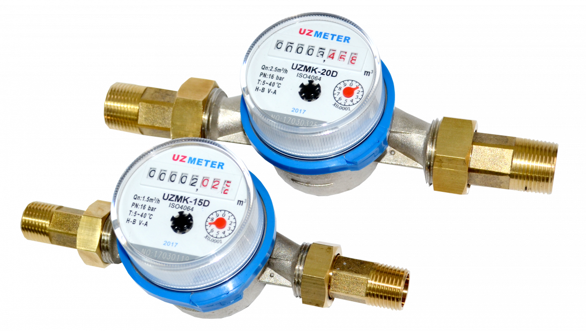 Счетчик воды UZMETER, для холодной воды, механический 20, латунь, IP68, 1/2", 1 шт