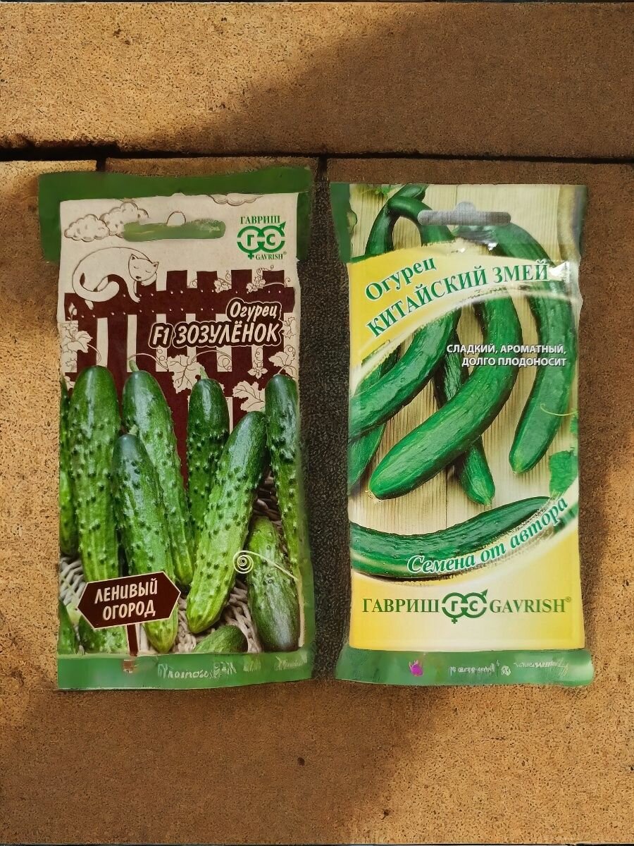 Набор семян салатных огурцов : Зозуленок  Китайский змей по 1 пакету.