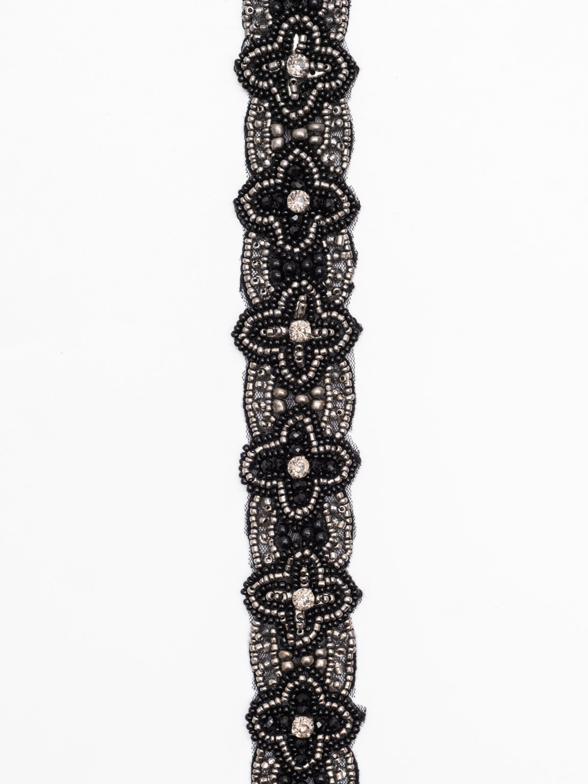 Изысканная черная тесьма для рукоделия декоративная с бронзовым декором из страз и бисера размер 3х100 см