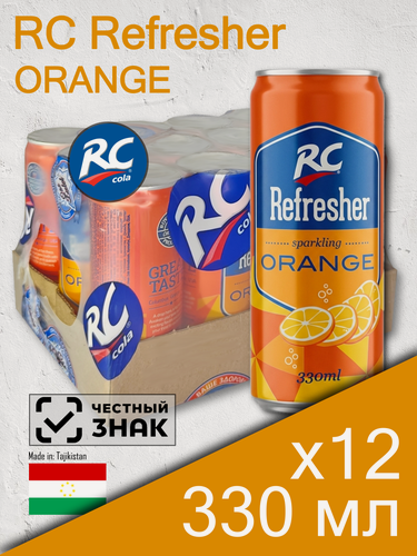 Изображение товара RC Refresher Orange, 0.33 л, 12 шт, банка (Арсикола, Royal Crown, газированный напиток РС Освежающий Апельсин, жб)