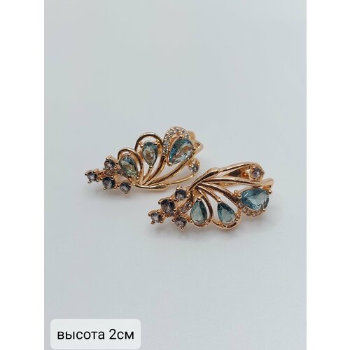 Серьги XUPING JEWELRY циркон размер 20 мм серый голубой золотой 1000₽