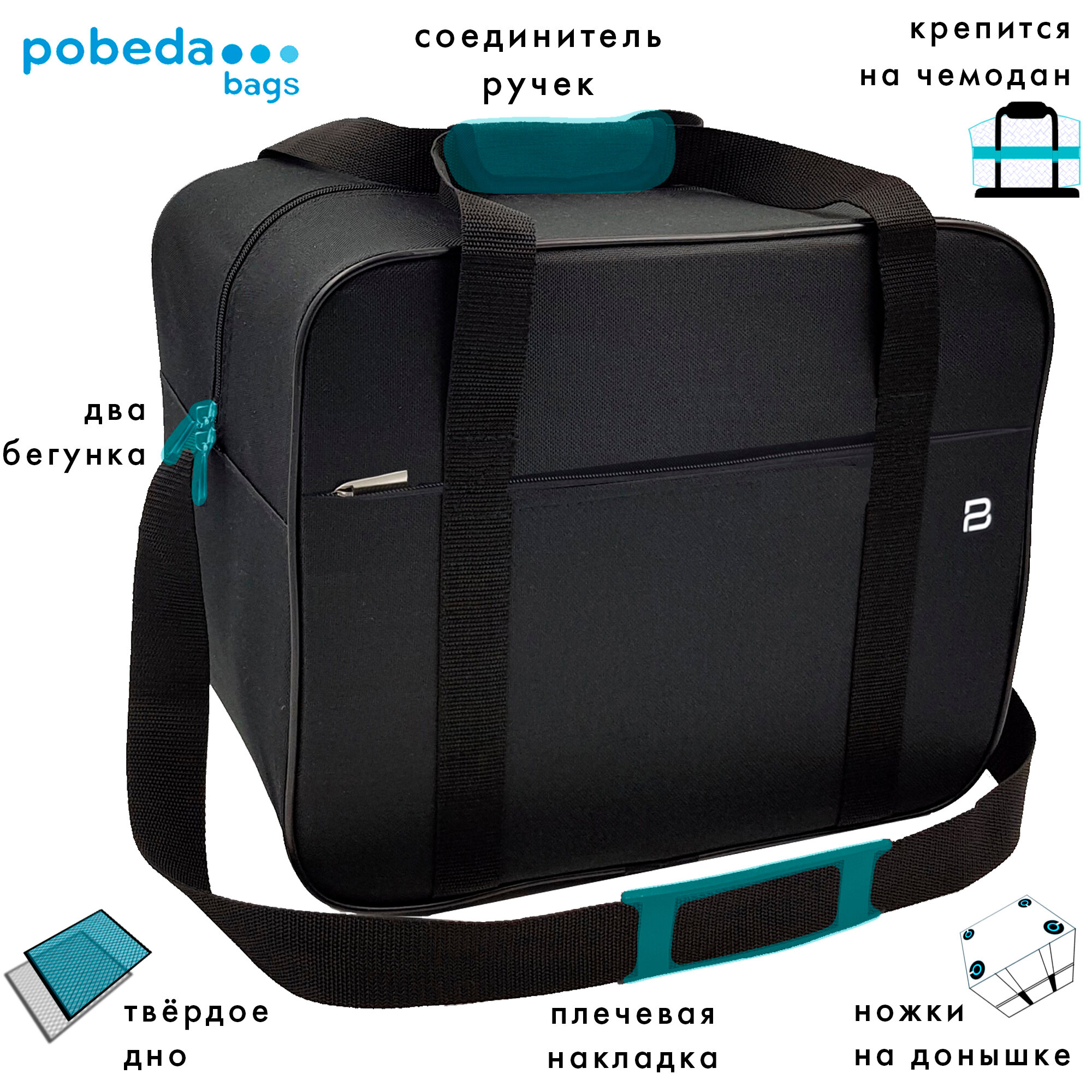 фото Сумка дорожная для ручной клади Pobedabags Стандарт плюс черная 36 x 30 x 27 см