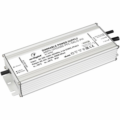 Блок питания ARPV-UH24500-PFC-DALI2-PH (24V, 20.8A, 500W) (Arlight, IP67 Металл, 7 лет)