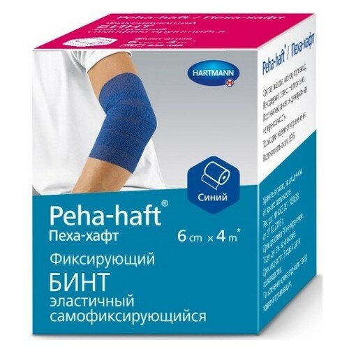 Peha-haft, Пеха-Хафт бинт фиксирующий, когезивные, без латекса 4 м х 6 см, синий (2 шт/уп)