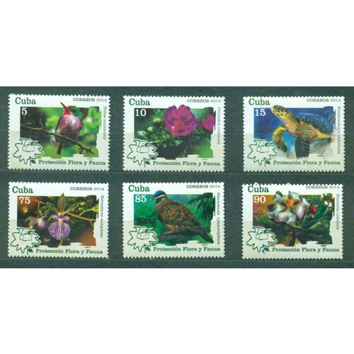 Почтовые марки Куба 2014г. Защита флоры и фауны Цветы, Птицы, Черепахи, Морские черепахи MNH