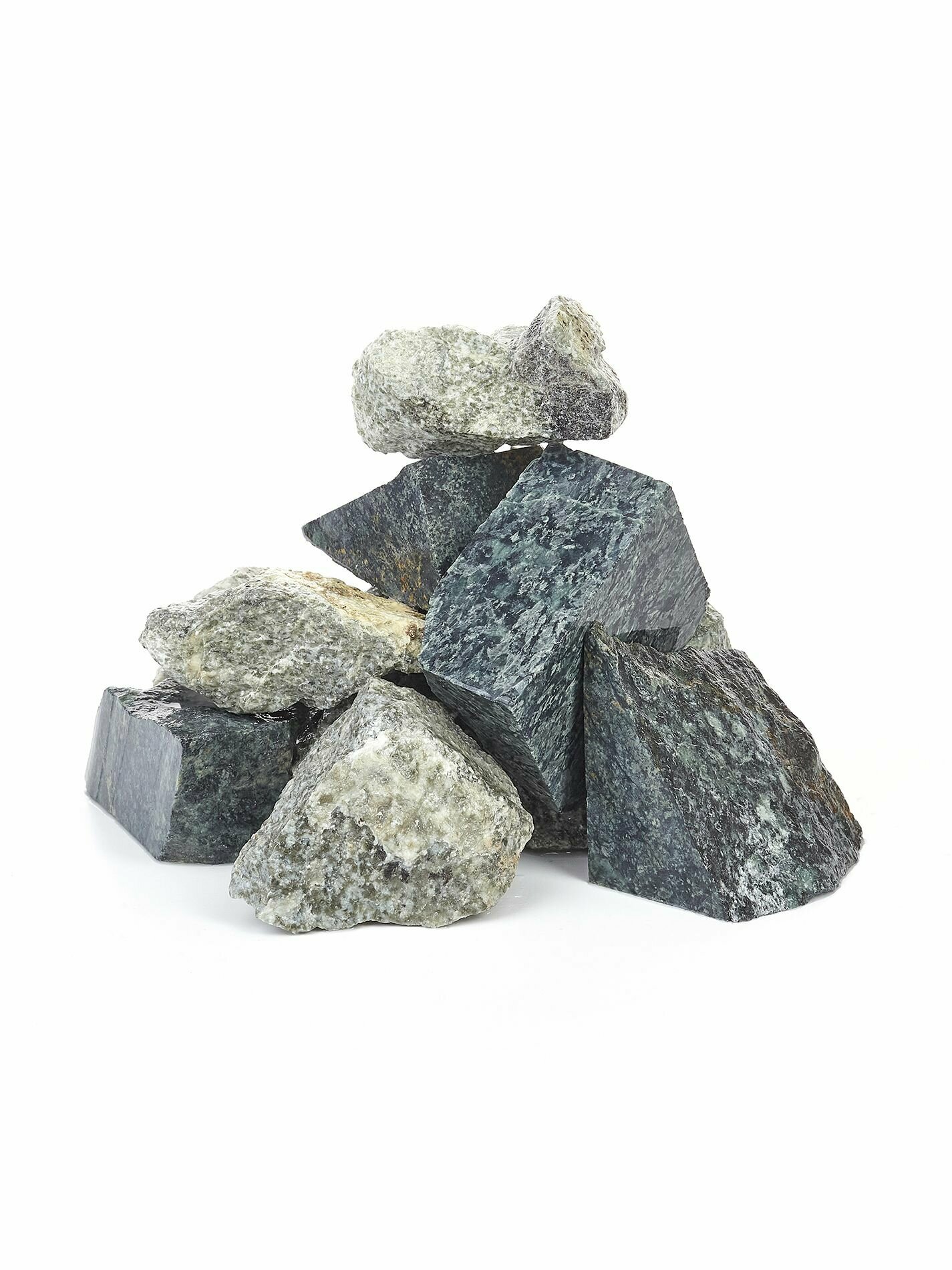 Камни для бани Жадеит + Нефрит колото-пиленый 10 кг (фракция 80-130 мм.)