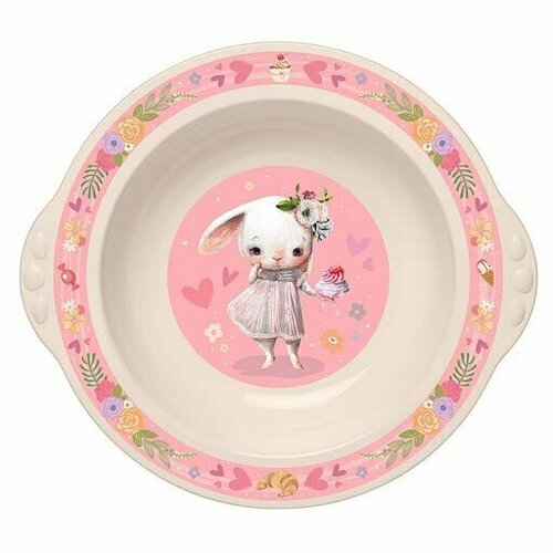 Тарелка детская глубокая с розовым декором, (бежевый) тарелка детская глубокая на присосе с оранжевым декором белый