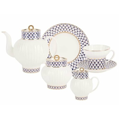 Чайный сервиз ИФЗ Кобальтовая сетка 20 предметов (Волна), Императорский фарфоровый завод 81.20893.00.1