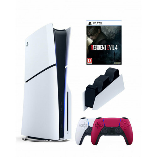 Приставка Sony Playstation 5 slim 1 Tb+2-ой геймпад(красный)+зарядное+Resident Evil 4 игровая консоль sony playstation 5 slim blue ray 1tb white cfi 2000a