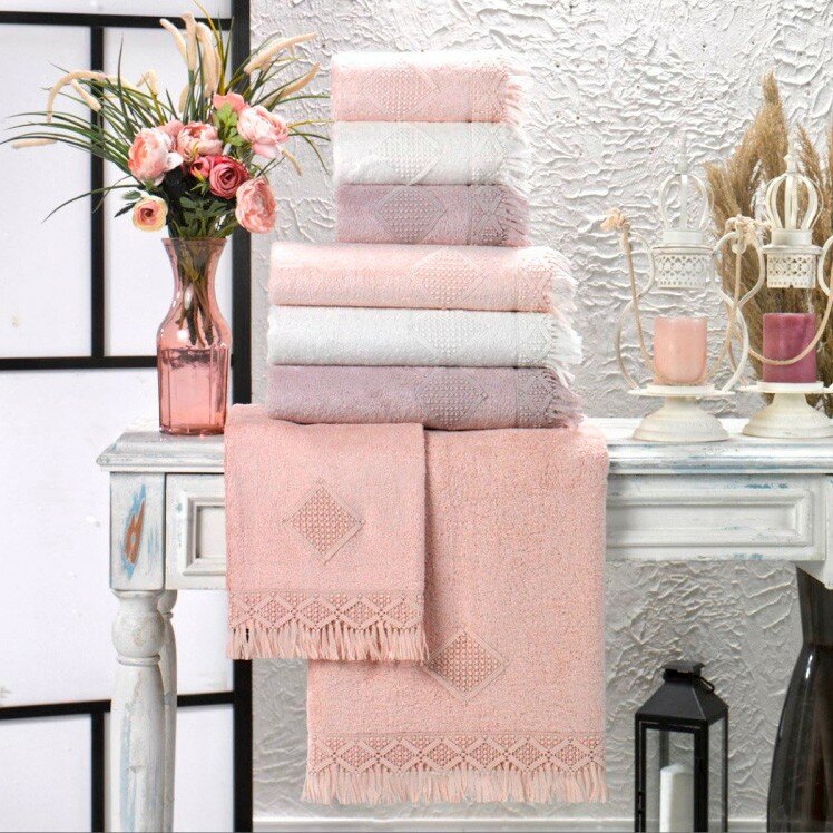 фото KARVEN Набор из 3 полотенец Makrame цвет: кремовый (30х50 см, 50х90 см, 70х140 см)