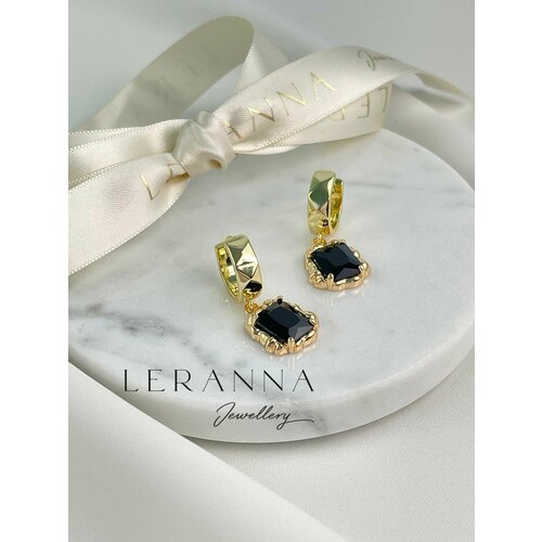 Серьги LERANNA Серьги-подвески с черным ювелирным стеклом, стекло, черный, золотой
