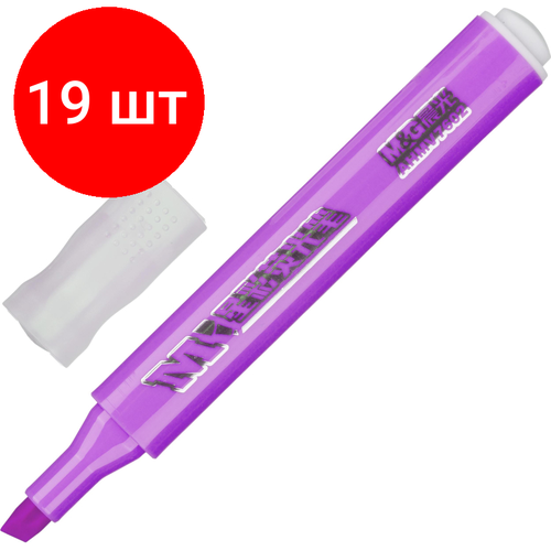 Комплект 19 штук, Маркер текстовыделитель треугольный M&G 1-5мм фиолетовый