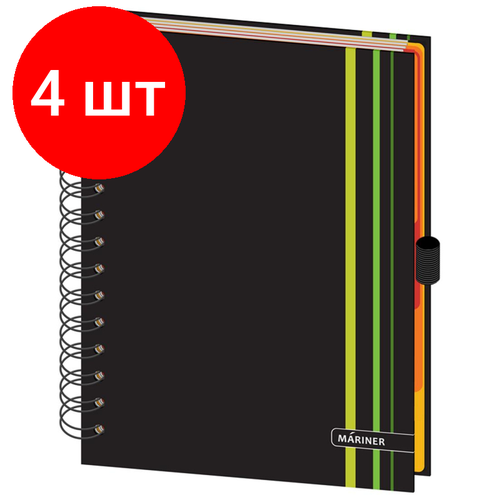 Комплект 4 штук, Бизнес-тетрадь Ambition 5 А5.150л,148х205.5разд, клет+лин, зел. полос,0005-03