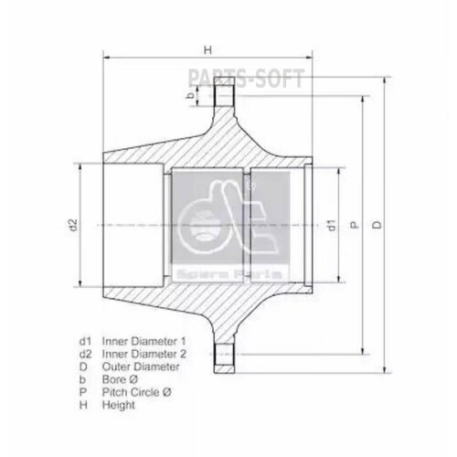 DT SPARE PARTS 1010402 Ступица BPW колеса оси KH, KR, ECO (175.8х225 d=22мм) без подшипников DT