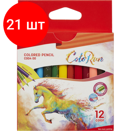 Комплект 21 наб, Карандаши цветные Deli EC00400 ColoRun 3-гран. деревян. 12цв/наб короткие