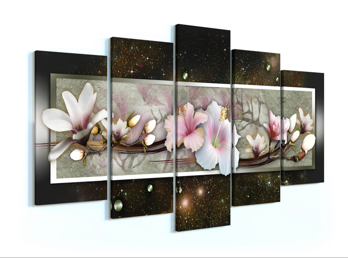 Модульная картина «Абстрактные цветы» 140х80 / Модульные картины на стену / Интерьерные картины на стену
