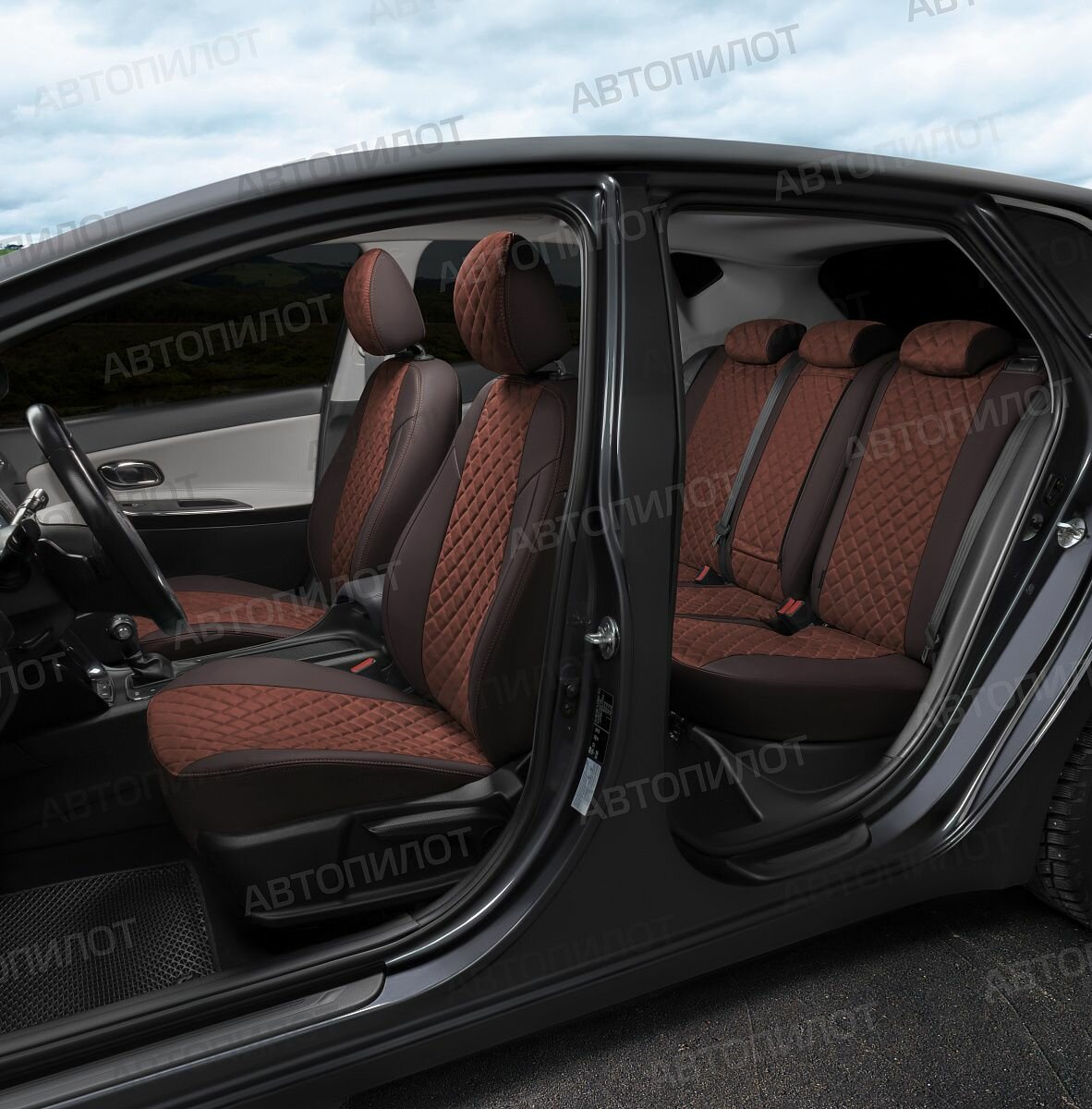 Комплект чехлов Автопилот Алькантара ромб Toyota Camry XV50 / 55 Sd с 11-18г. Шоколад +