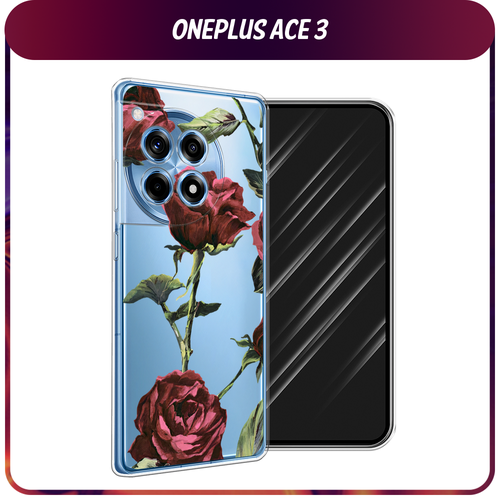 Силиконовый чехол на OnePlus Ace 3/12R / Ван Плас Асе 3/12R Бордовые розы фон, прозрачный