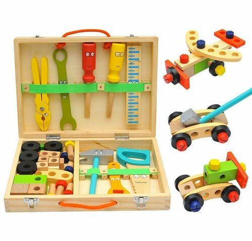 Набор инструментов из дерева для детей в чемодане / Деревянный конструктор