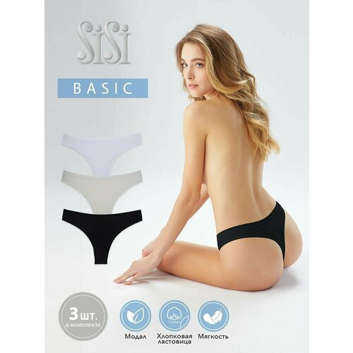 фото Трусы sisi, 3 шт., размер 50 (xl), бежевый, белый, черный