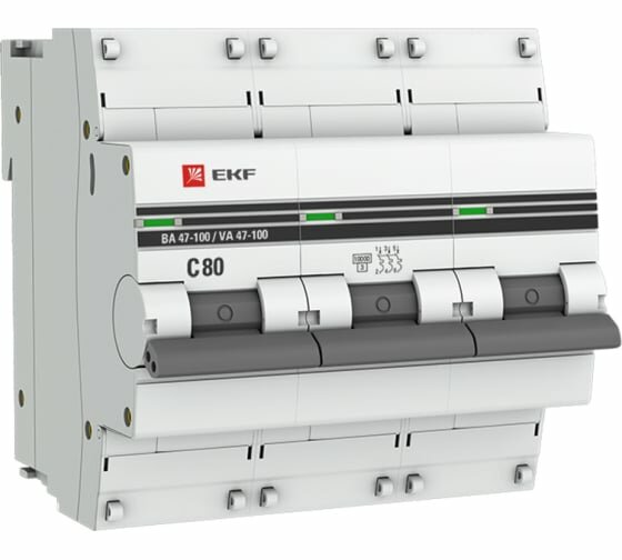 Выключатель автоматический трехполюсный 80А C ВА 47-100 10кА PROxima