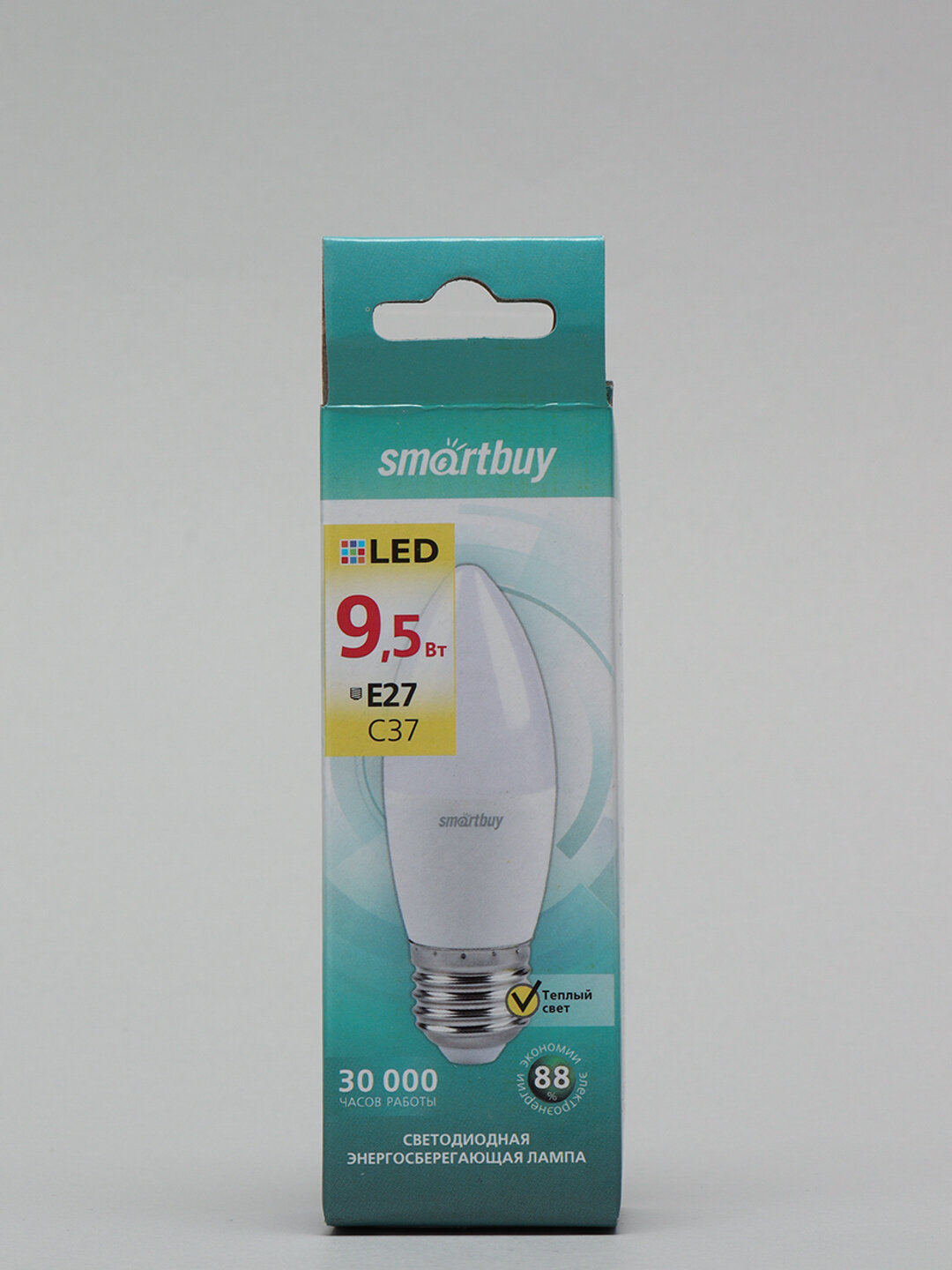 Светодиодная LED лампа Smartbuy-С37-9,5W/3000/E27, теплый свет