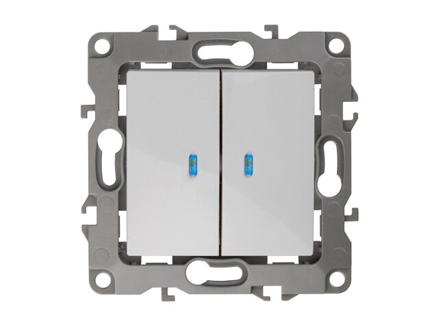 Выключатель 2-клавишный эра серия 12 с индикатором, белый