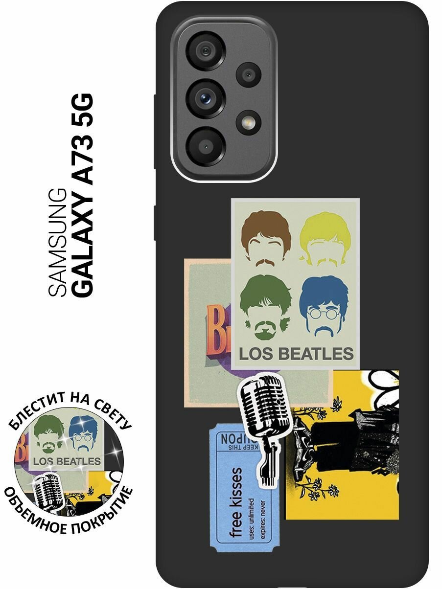 Матовый Soft Touch силиконовый чехол на Samsung Galaxy A73 5G, Самсунг А73 5Г с 3D принтом "Beatles Stickers" черный