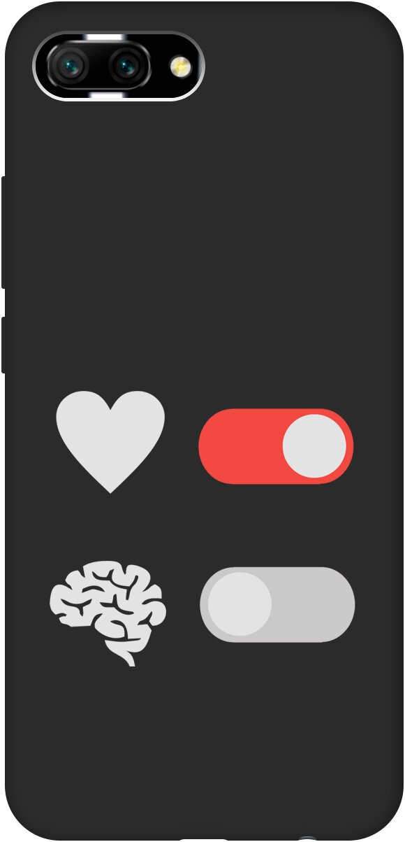 Матовый Soft Touch силиконовый чехол на Honor 10, Хонор 10 с 3D принтом "Brain Off W" черный