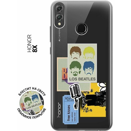 Силиконовый чехол на Honor 8X, Хонор 8Х с 3D принтом Beatles Stickers прозрачный силиконовый чехол на honor 10 хонор 10 с 3d принтом beatles stickers прозрачный