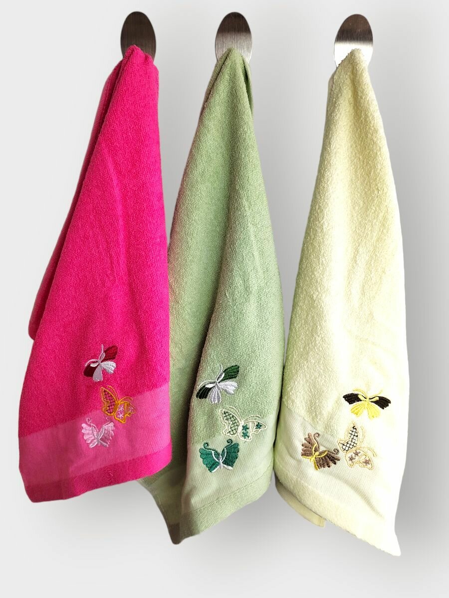 фото Набор кухонных полотенец Бабочки , махровые, 3 шт. Размер 30x75 см. УютЮгТекс