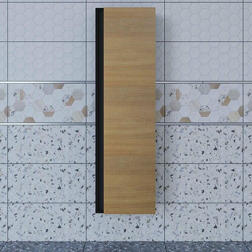 Шкаф-пенал для ванной комнаты Uperwood Barsa 35х28х120 см, подвесной, черный/дуб сонома