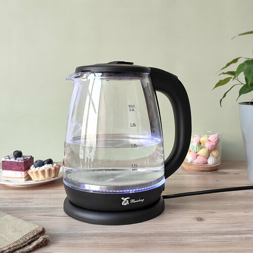 Чайник стеклянный электрический 2 л с подсветкой черный Baizheng 1271₽