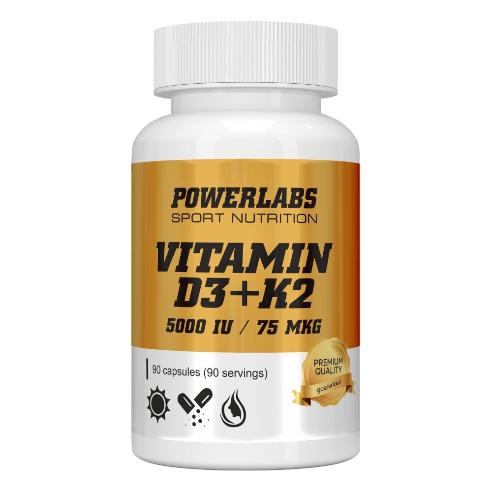 PowerLabs Витамин Д3 5 000 IU + К2 75 мкг 90 капсул