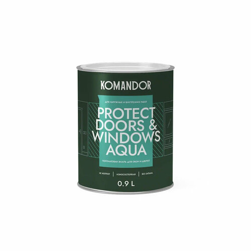 Эмаль для окон и дверей Komandor Protect Doors&Widows Aqua, полуматовая, база C, бесцветная, 0,9 л