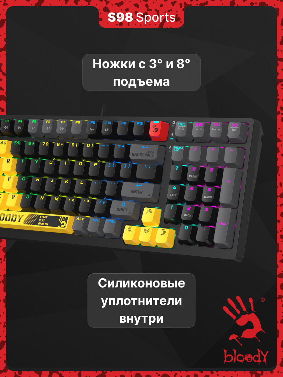 Клавиатура A4Tech Bloody S98, русские и английские буквы, черный (sports lime) - фото №19