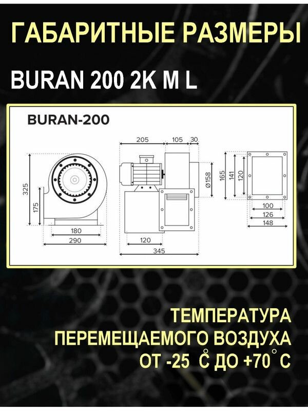 вентилятор радиальный d=158мм, фланец 105*175мм, buran 200 2k m l, левосторонний, 220в, эра Era Pro - фото №17
