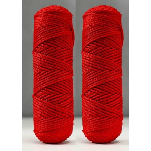 Osttex Шнур для вязания б/серд 100% полиэфир, ширина 3мм 100м/210гр, (115 красный) 2шт