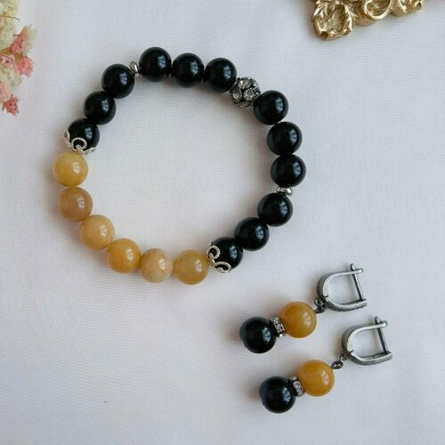 фото Комплект бижутерии: серьги, браслет, агат, нефрит камни елены