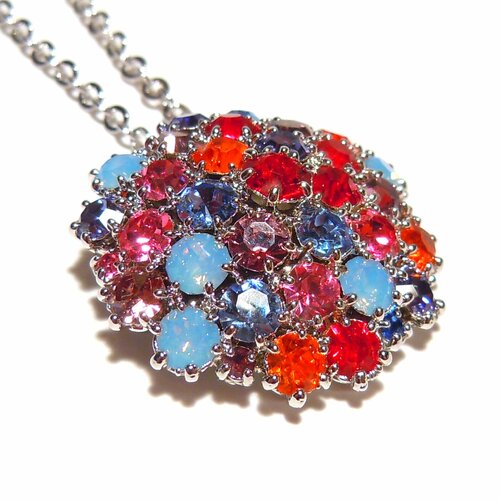 Колье Чарующий Рай Кулон AMANDA/Чехия, кристаллы Preciosa, голубой, красный